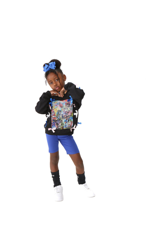 Black Bow-Accent Art Collage Sweatshirt