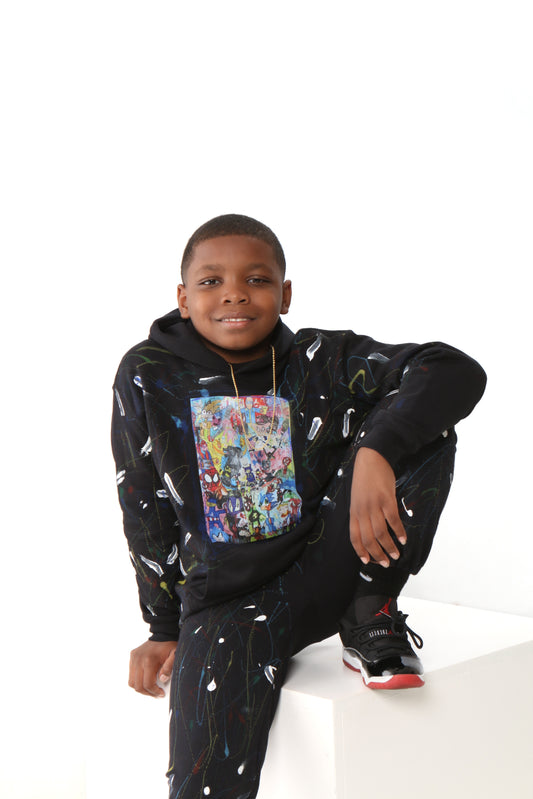 “Creative Chaos” Paint Splatter Sweatsuit Black