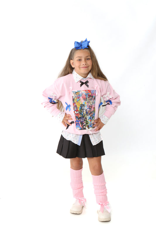 Pink Bow-Accent Art Collage Sweatshirt