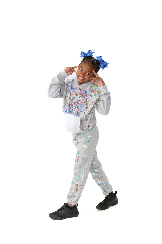 “Creative Chaos” Paint Splatter Sweatsuit Gray