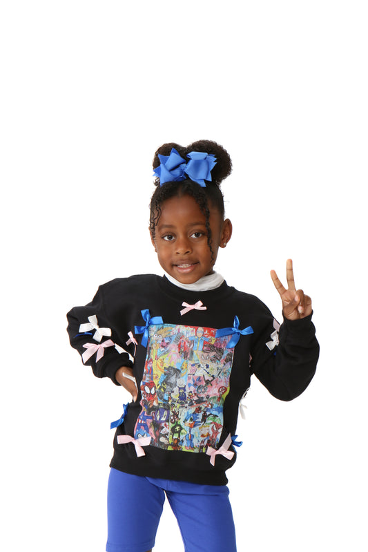 Black Bow-Accent Art Collage Sweatshirt